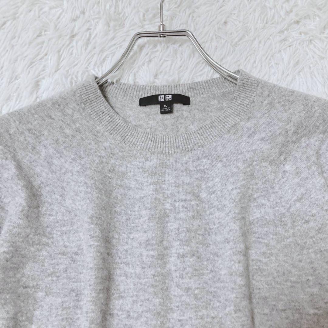 ユニクロ　クルーネッニット　カシミヤ　ハイゲージ　リブ編み　グレー　サイズXL — image 3