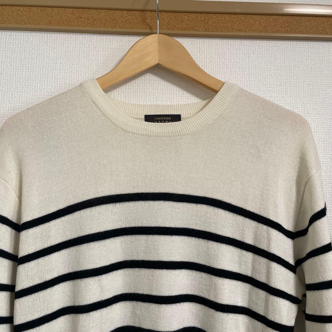 アイボリーと黒のストライプニットセーター　ビジカジ — image 2