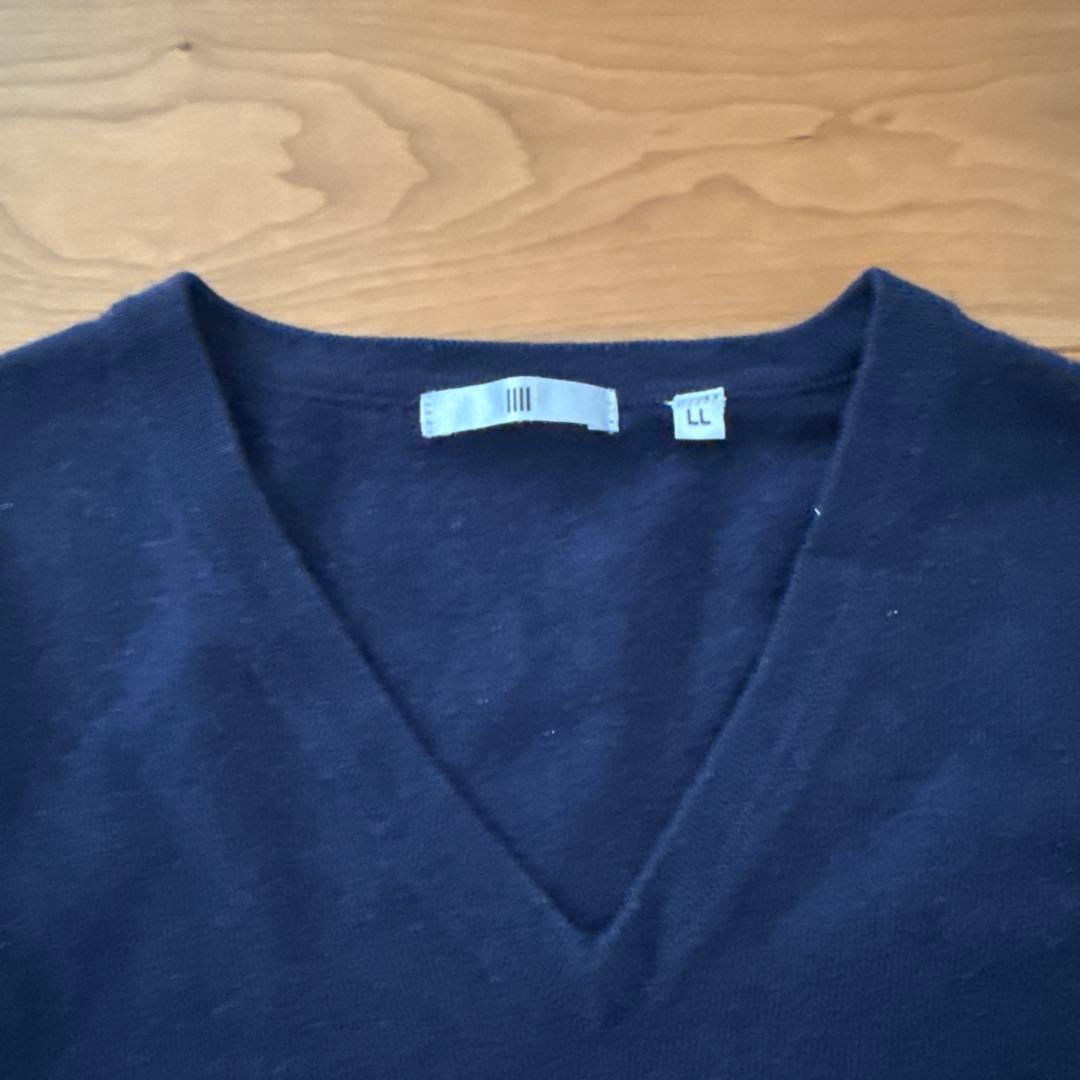 Vネック ニット 薄セーター ネイビー LL — image 2