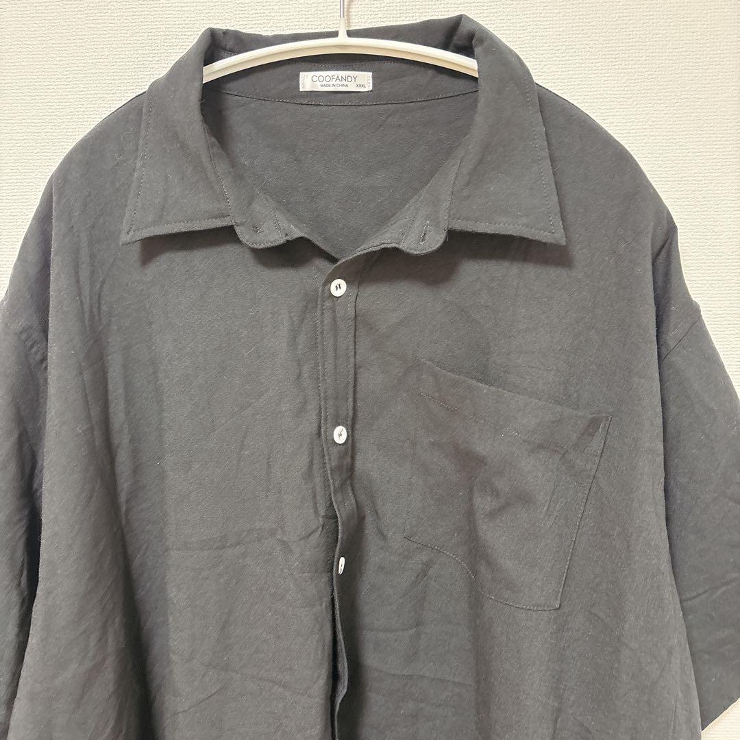 3XL ゆるだぼ リネン混 半袖シャツ 黒 COOFANDY 大きいサイズ — image 2