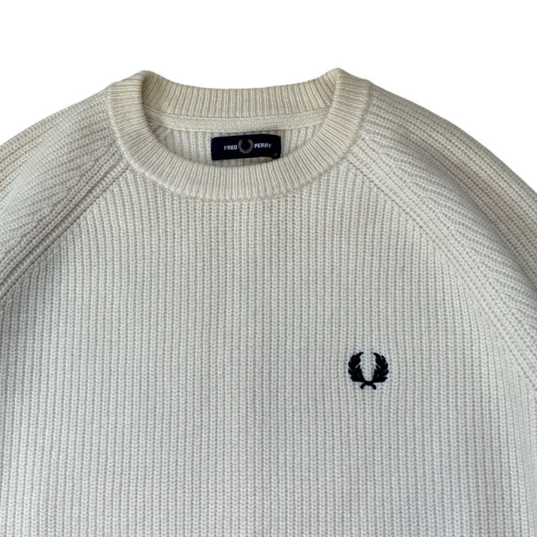 新品級✨FRED PERRY フレッドペリー サイド切替 ウール混ニット 白 M — image 3