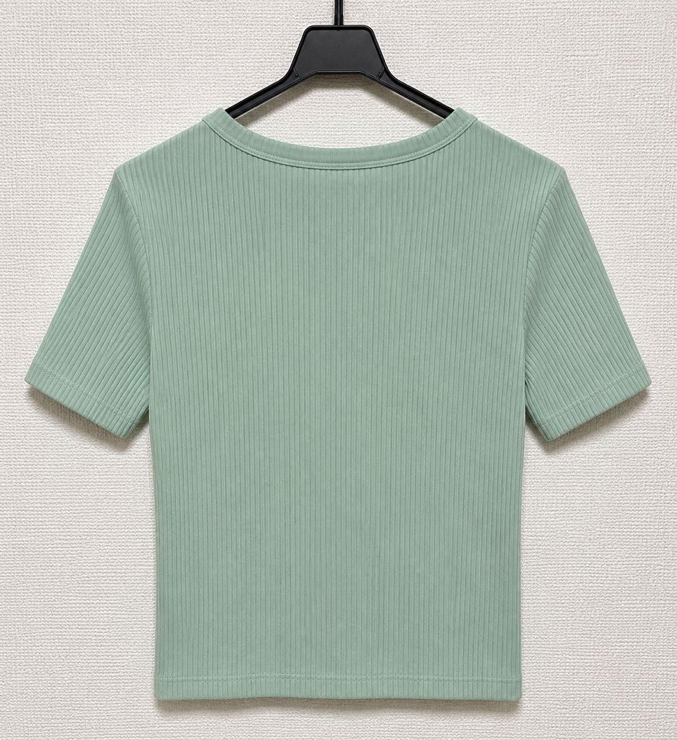 【オチャノーマ】HELLO! 25 リブ 半袖 Tシャツ ライトグリーン — image 2