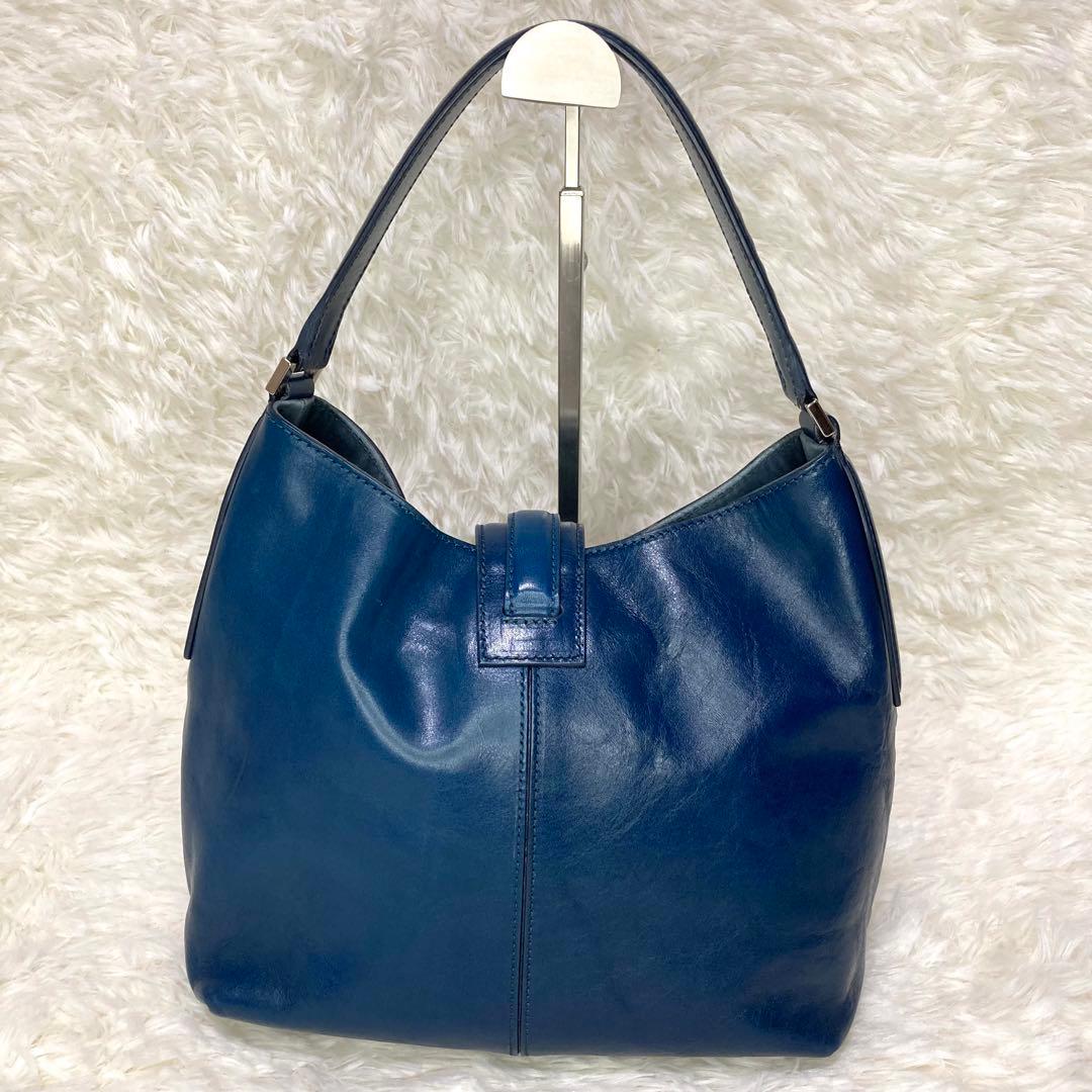 【保存袋付】HIROFU ヒロフ レザー ワンショルダーバッグ 青 本革　Hロゴ — image 4