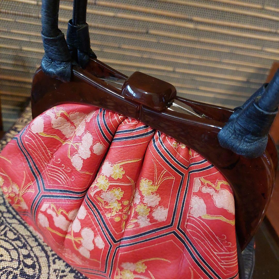 コロンと可愛い⭐革バッグ⭐鼈甲？⭐朱赤×黒⭐希少⭐昭和レトロ — image 5