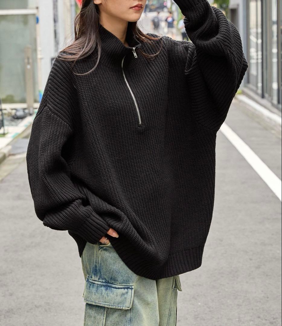 【完売品】ハーフジップ ビッグシルエットプルオーバーニット — image 2