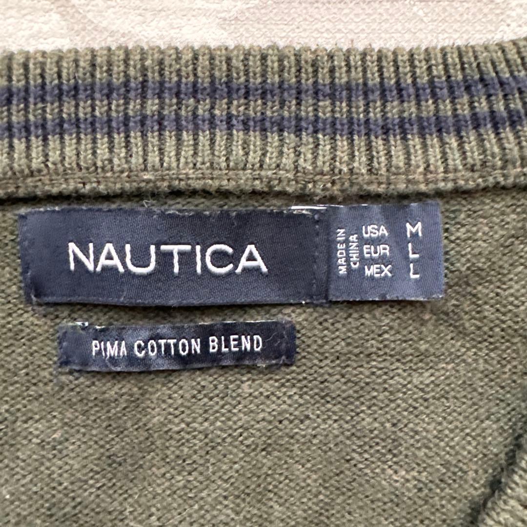 【NAUTICA】ピマコットン混 Vネック ニット セーター オリーブ Mサイズ — image 2