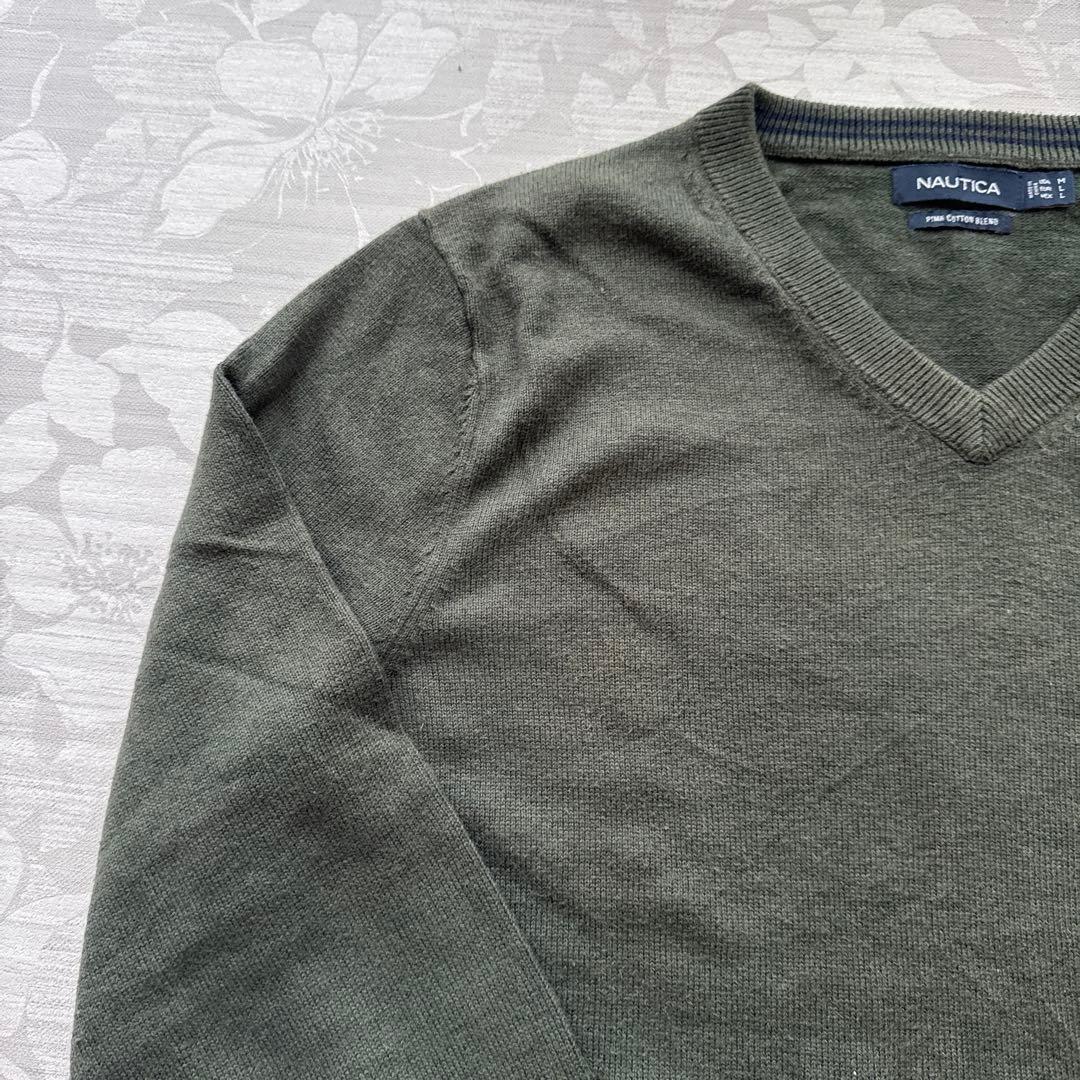 【NAUTICA】ピマコットン混 Vネック ニット セーター オリーブ Mサイズ — image 5