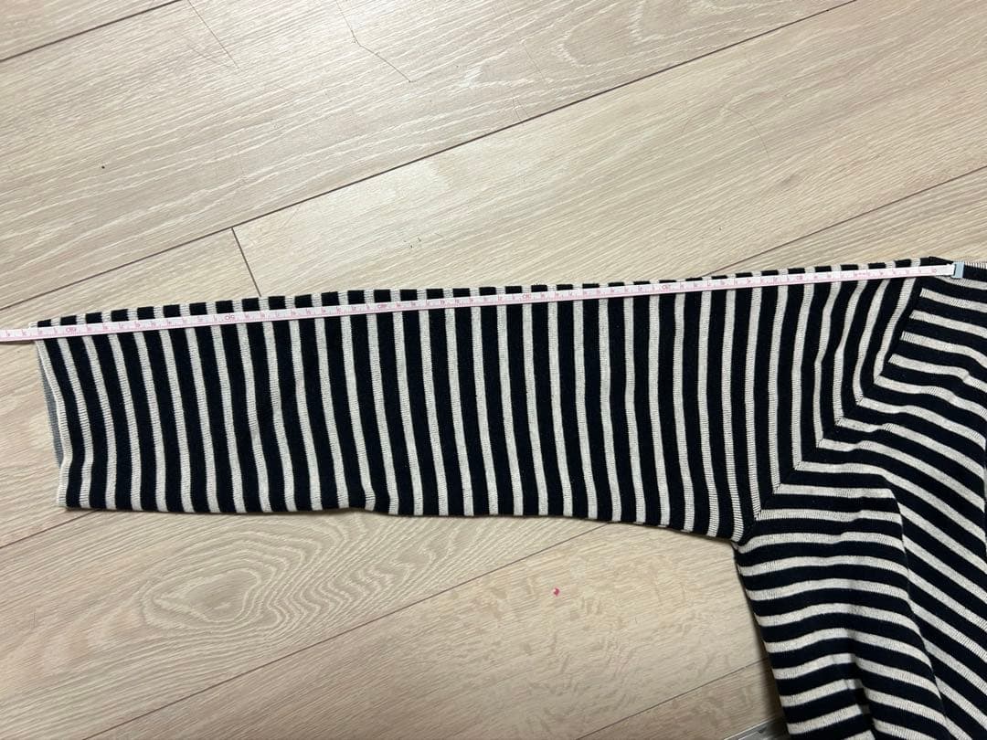 【美品】メンズ ボーダーニット クルーネック セーター ブラック×ホワイト LL — image 4