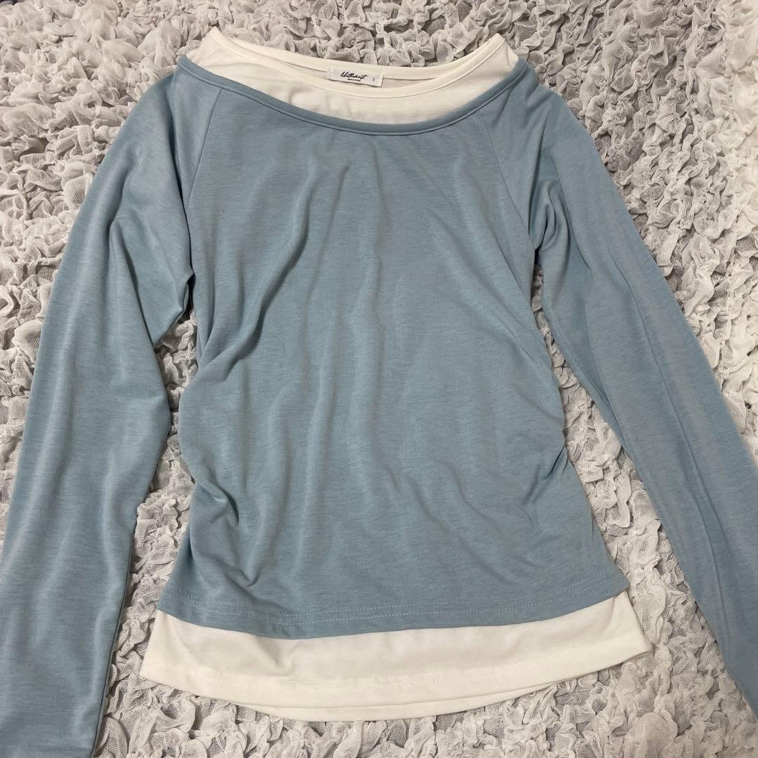 シャーリングポイントオフレイヤードTシャ ツ　ライトブルー — image 3