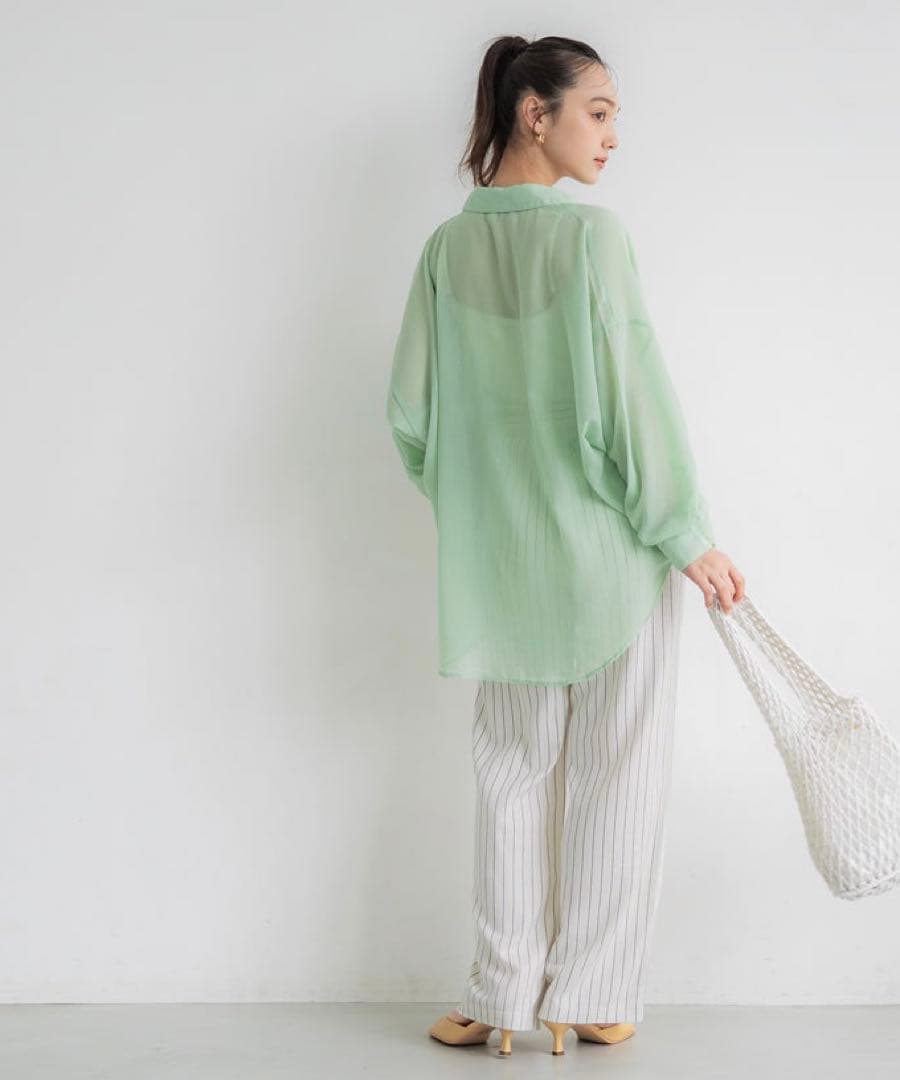 新品未開封 coca 麻ブレンド リネンストライプイージーパンツ ホワイト L — image 2