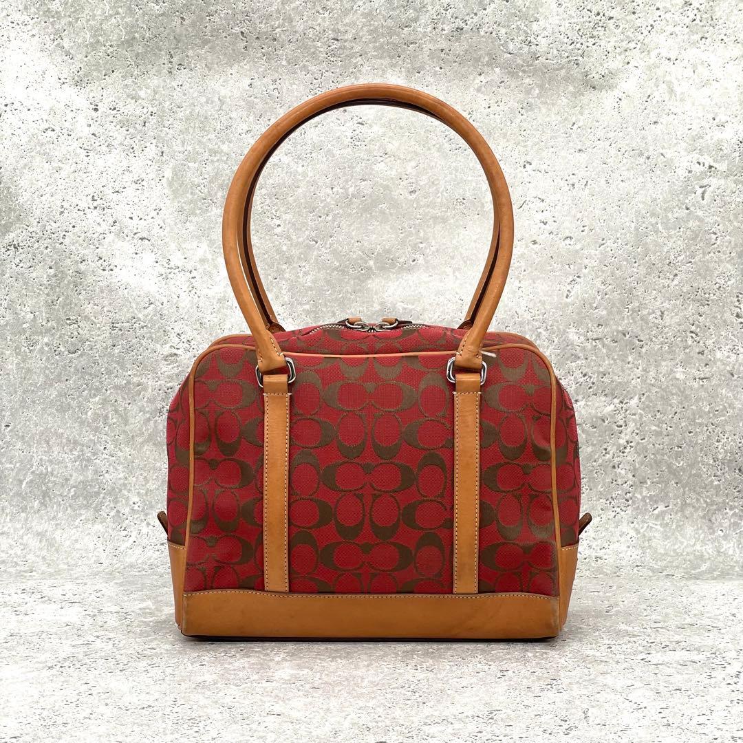 COACH Bag Sig Canvas Bowler Burgundy Tan — image 2
