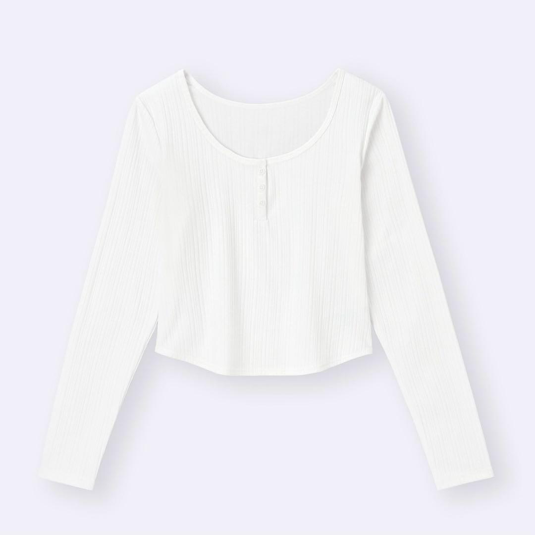 【未使用】GU コットンブレンドリブ クロップド ヘンリーＴ 長袖 Sサイズ — image 3