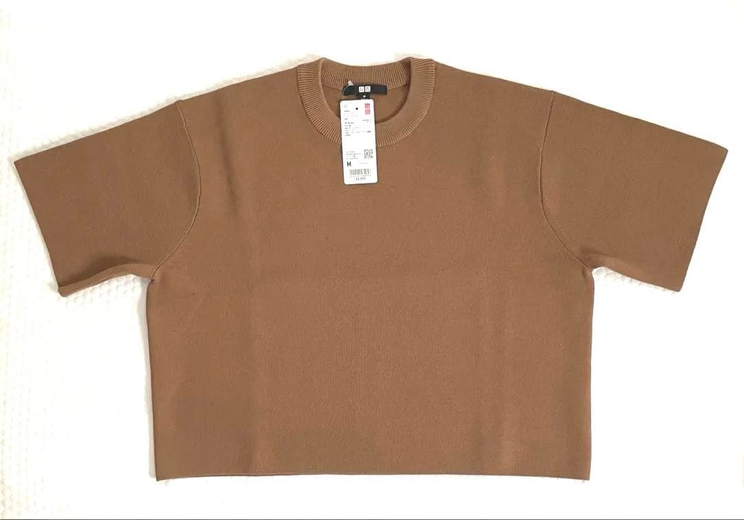 UNIQLO ウォッシャブルミラノリブセーター 半袖 M ブラウン — image 2
