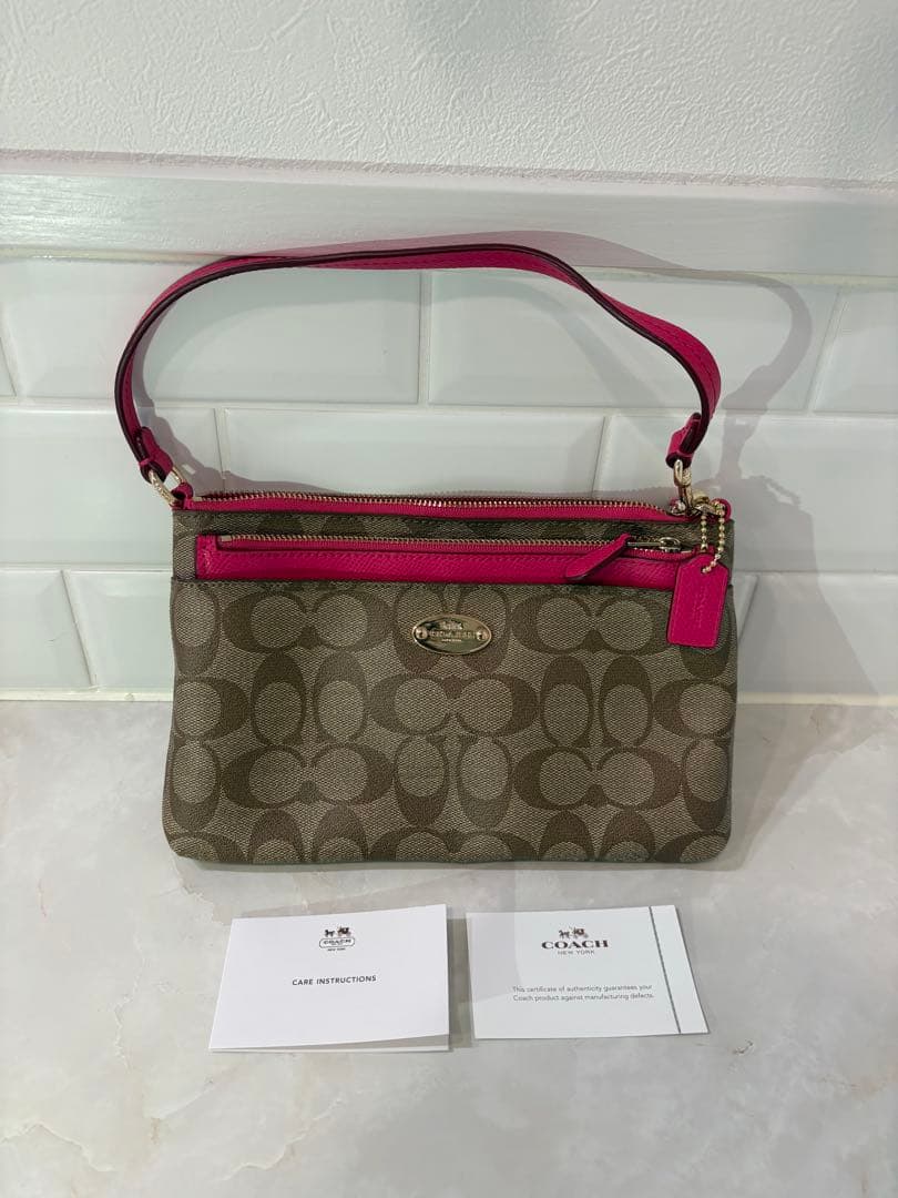【美品】COACH コーチ ショルダーバッグ ポーチ付き シグネチャー ピンク — image 2