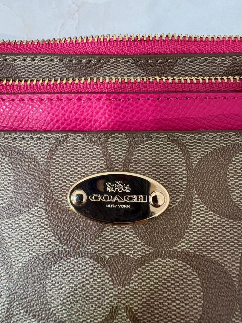 【美品】COACH コーチ ショルダーバッグ ポーチ付き シグネチャー ピンク — image 4