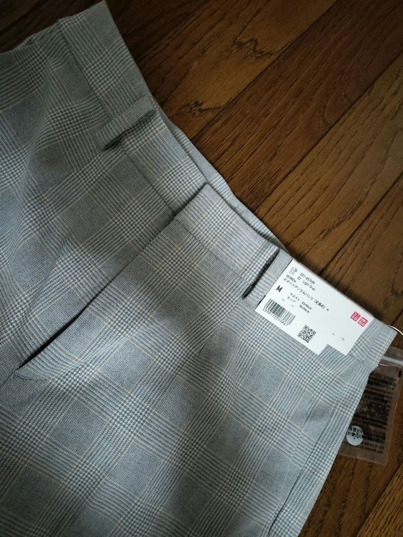 【新品】UNIQLOスマートアンクルパンツМサイズチェック柄ライトグレー — image 3