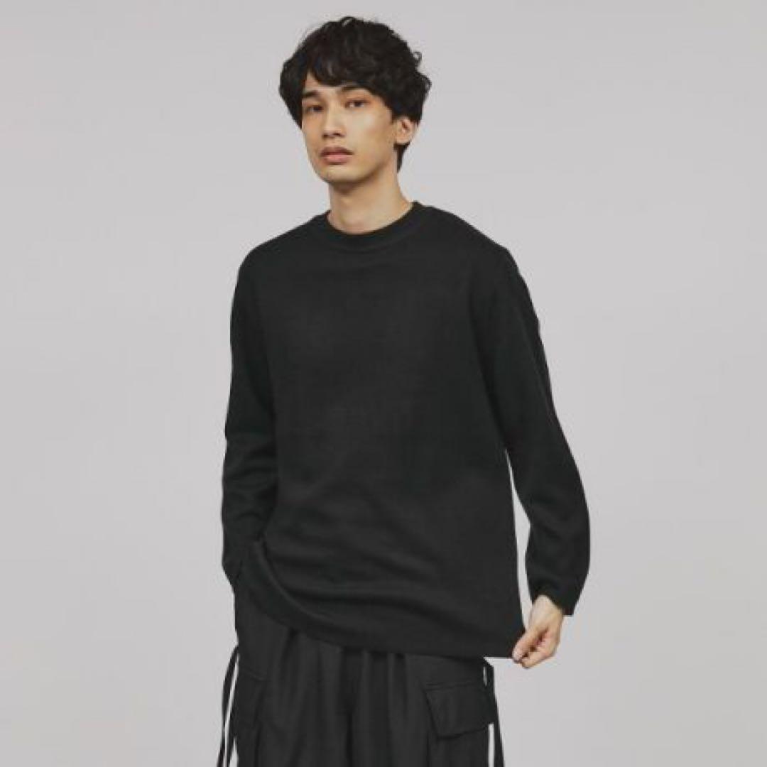 シンプル クルーネック ニット セーター ブラック — image 2