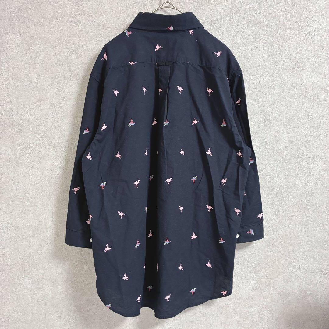 美品　キャンディーファンタジー　七分袖シャツ　総柄　フラミンゴ　ボタンダウン　L — image 2