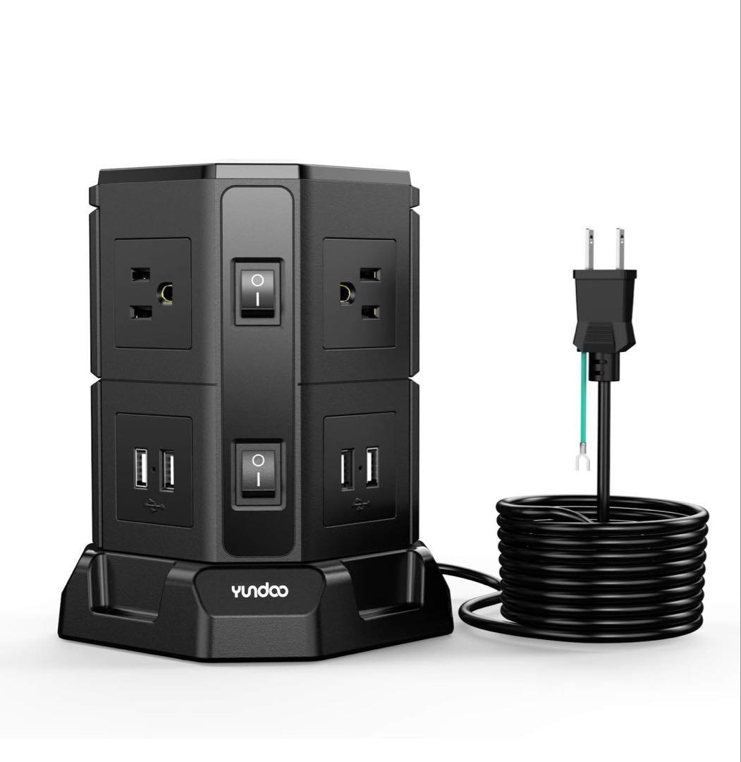 タワー型電源タップ USBポート付き 本体　1口変形あり ジャンク — image 5