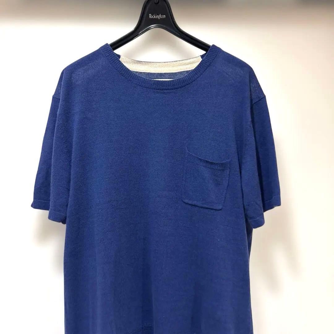 MORGAN HOMME ニット 半袖 ポケット付き ネイビー — image 2