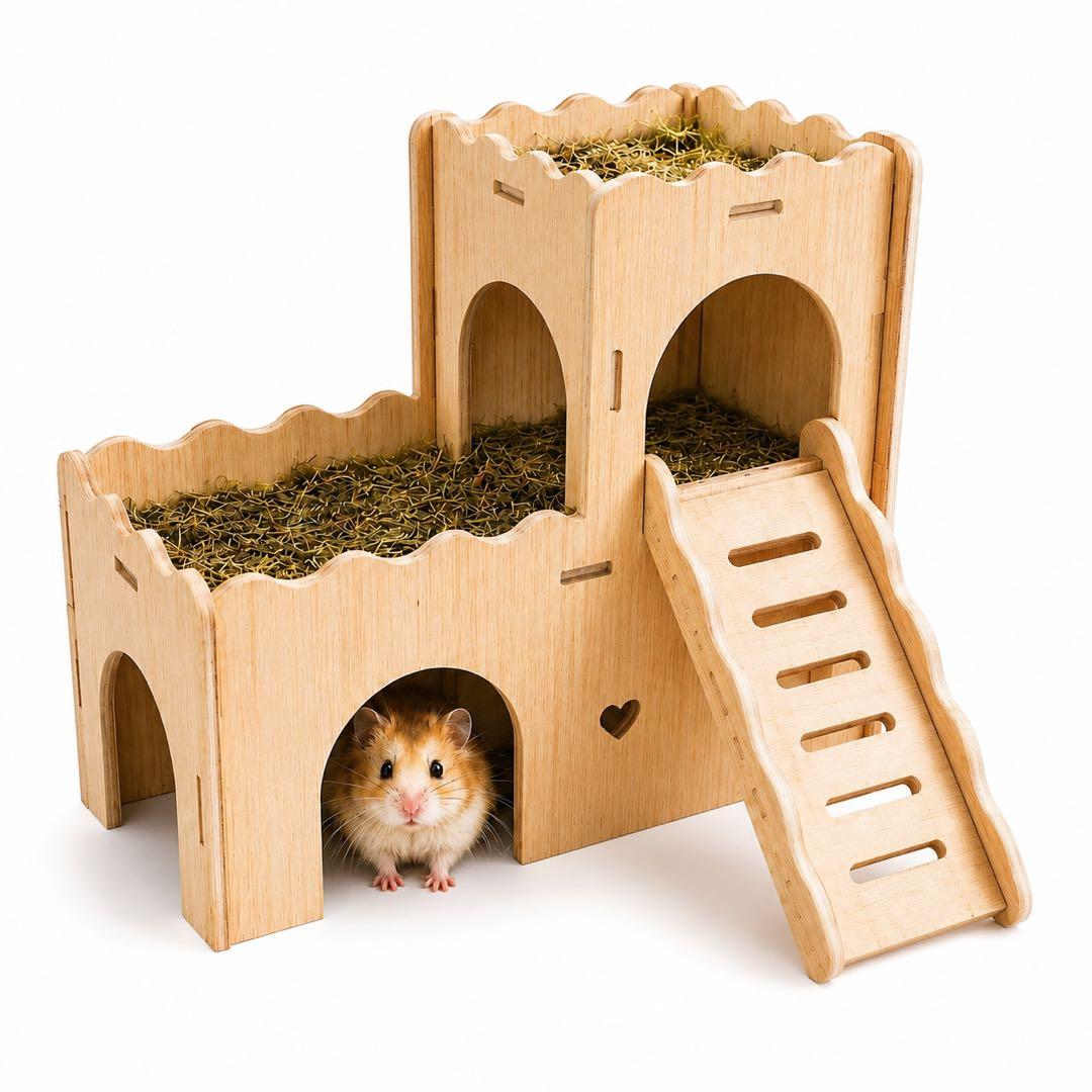 木製 ハムスター ハウス 2階建て 隠れ家 PawPalz木漏れ日テラス — image 2