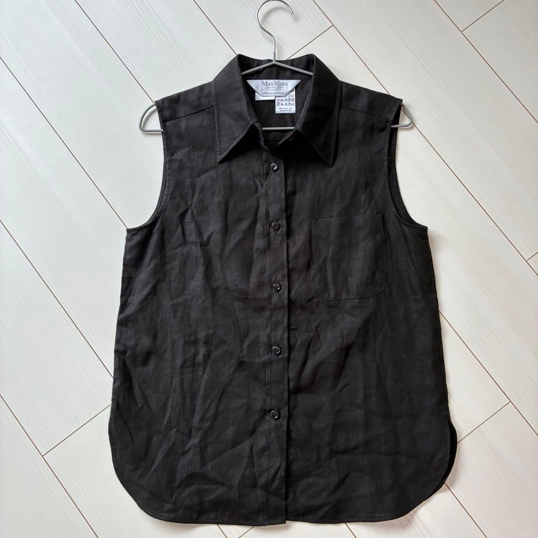 【新品・未使用】MaxMara 最高級 白タグリネン ノースリーブシャツ — image 2