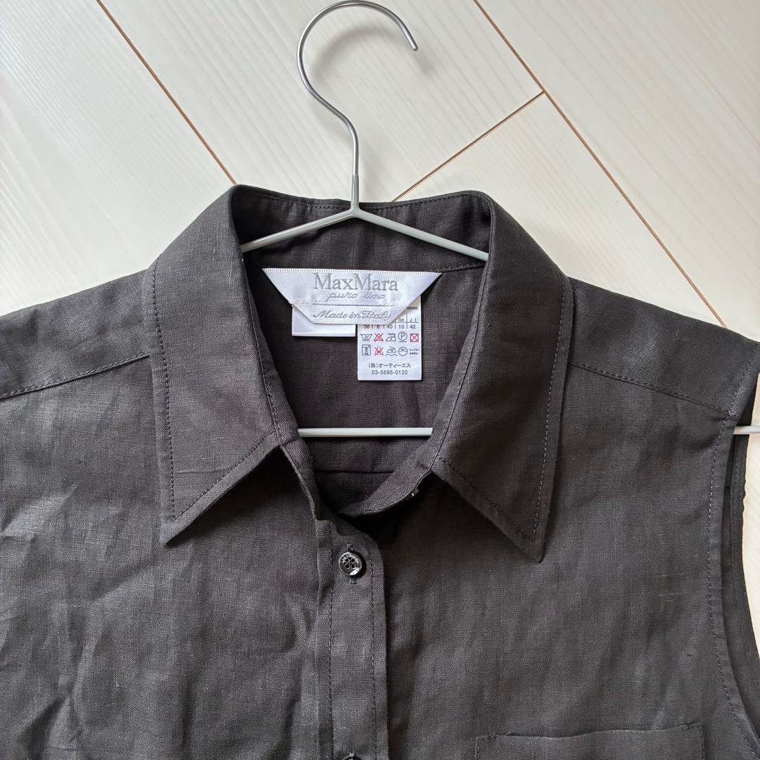 【新品・未使用】MaxMara 最高級 白タグリネン ノースリーブシャツ — image 3