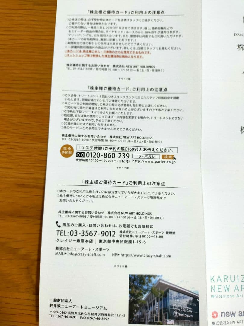 【最安│匿名】ニューアートホールディングス 株主優待券 — image 4