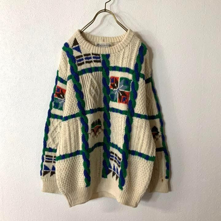 90‘s Fishermans knit ケーブルニット ハンドニット BL — image 2