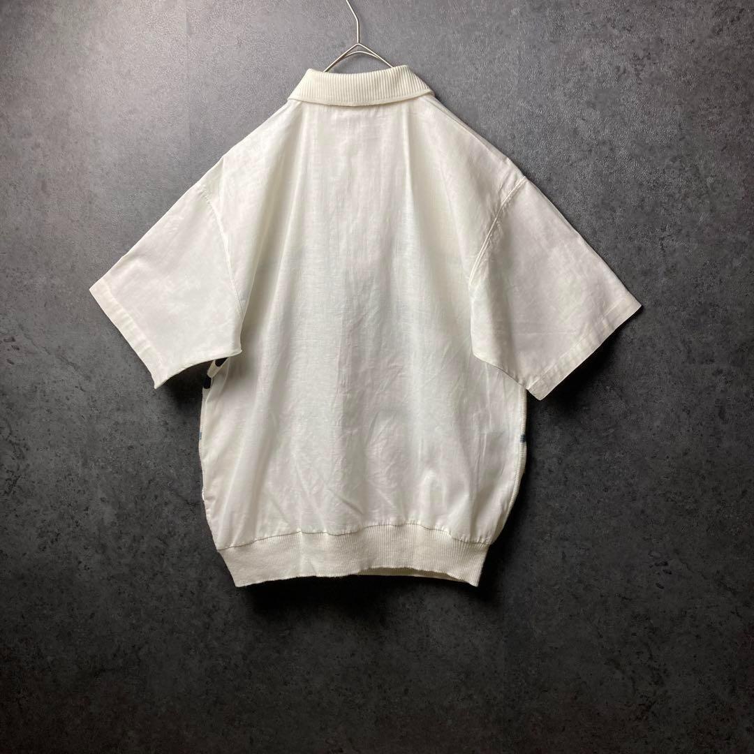 VINTAGE サマーニット　古着　白　刺繍　ハーフボタン　レトロ — image 2