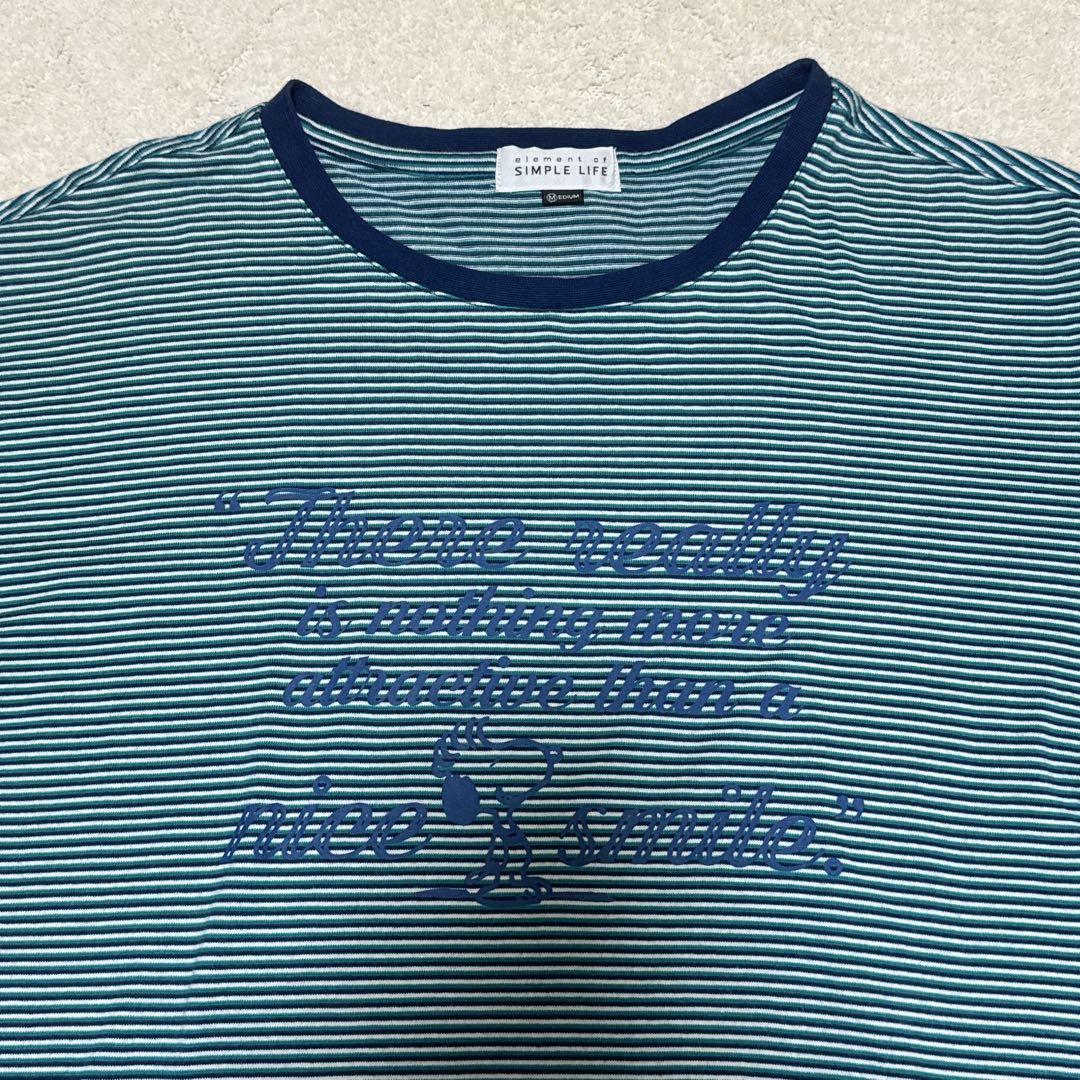 【エレメントオブシンプルライフ】 スヌーピーTシャツ メンズM 青/緑 ボーダー — image 2