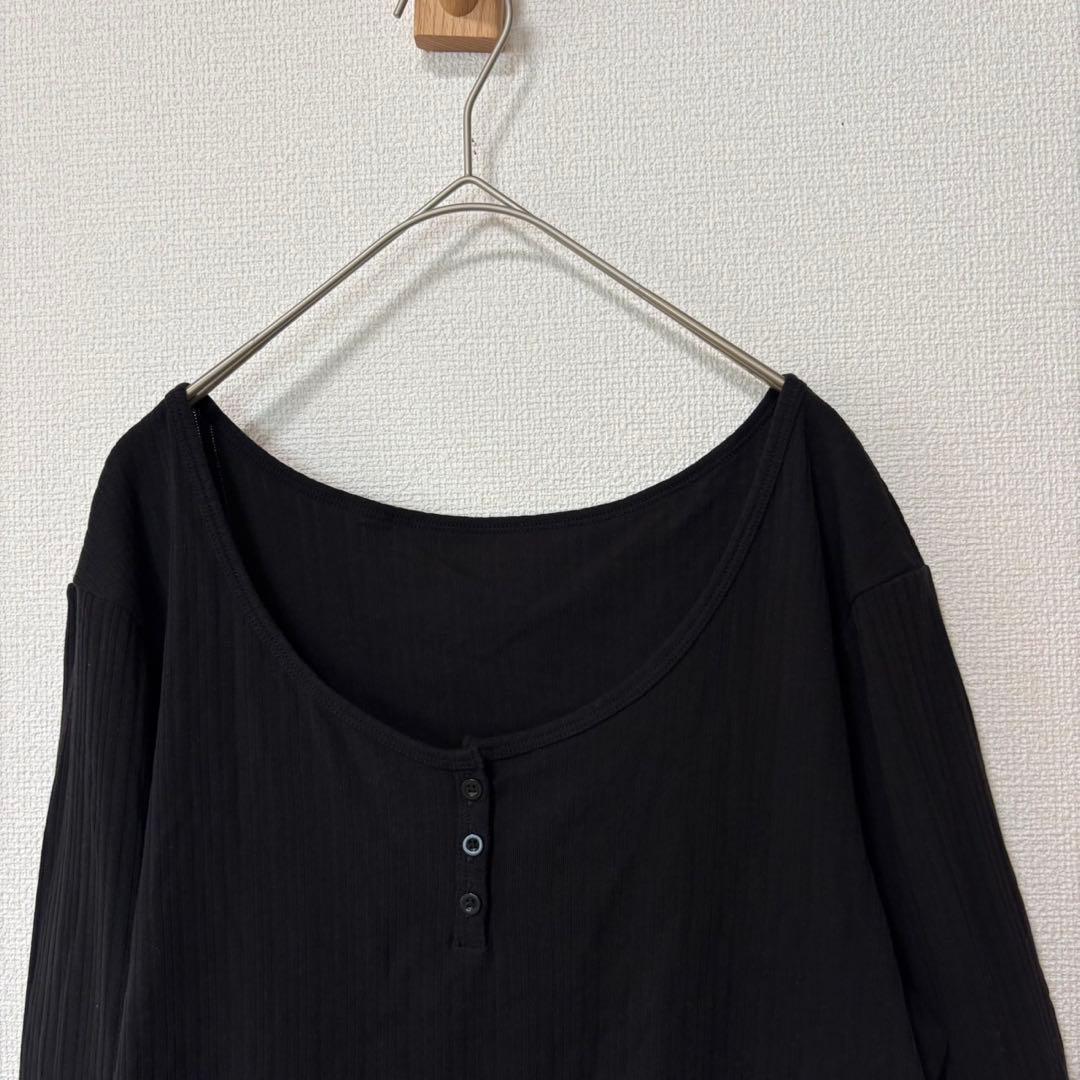 GU 3XL ブラック コットンブレンド リブクロップドヘンリーT 長袖 ロンT — image 3