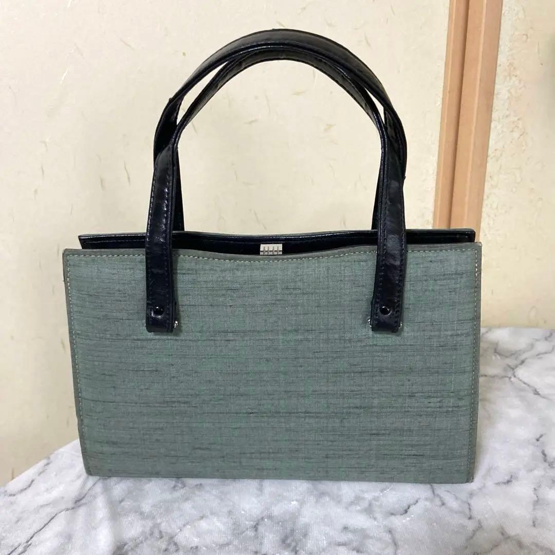 和装バック 和装小物 ハンドバッグ手提げ上品 淡い深緑 布地 — image 3