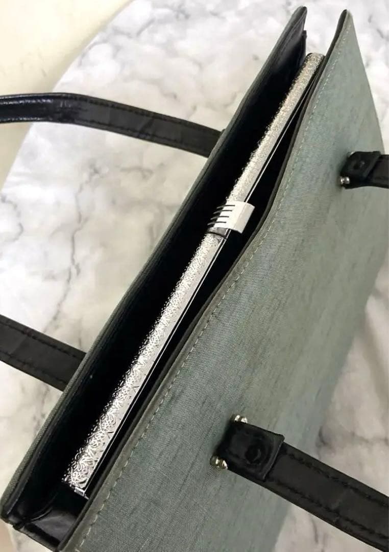 和装バック 和装小物 ハンドバッグ手提げ上品 淡い深緑 布地 — image 5