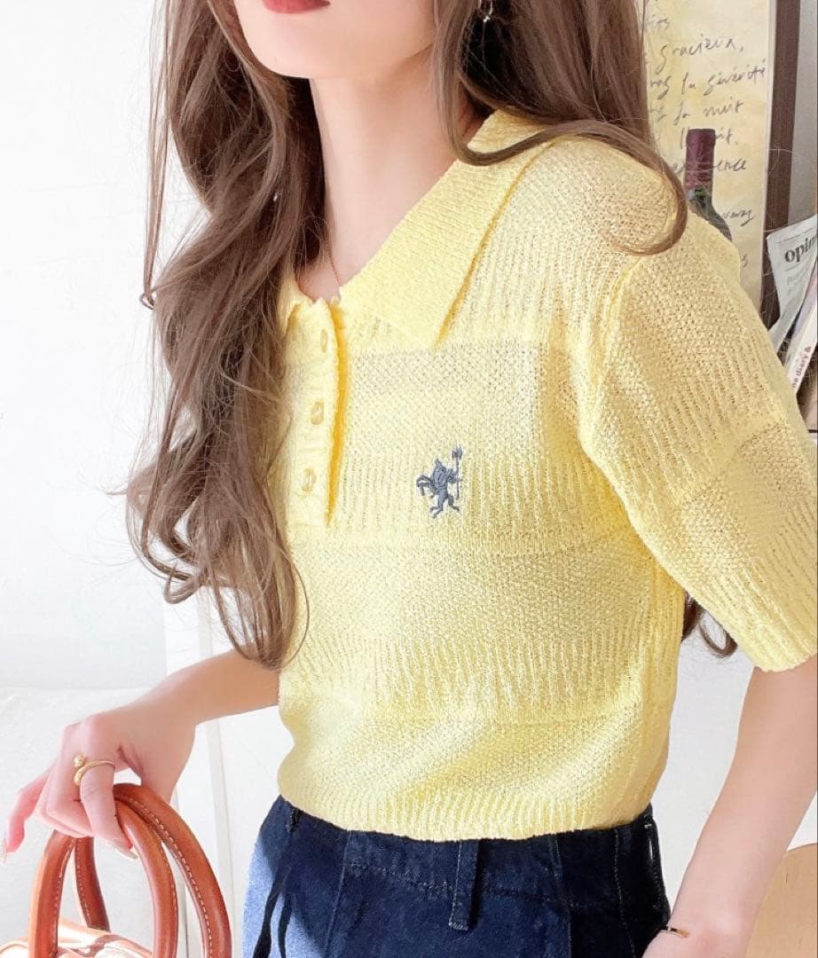 美品✨classicalelf ポロニット 半袖 イエロー Sサイズ — image 2