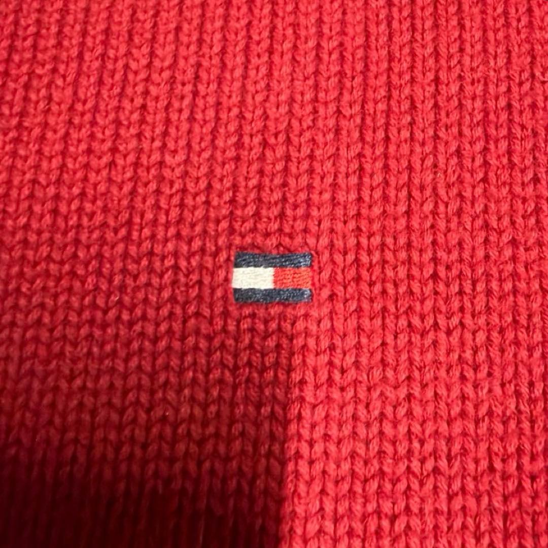 TOMMY HILFIGER ヘビーコットン ニットセーター 赤 ロゴ刺繍入り — image 3