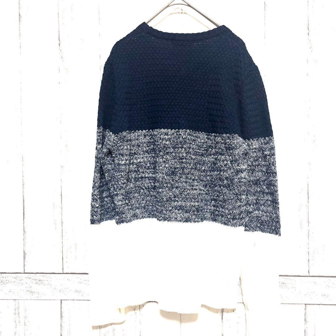 BEAMS HEART ニット バイカラー 切替 長袖 ネイビー グS ビームス — image 5