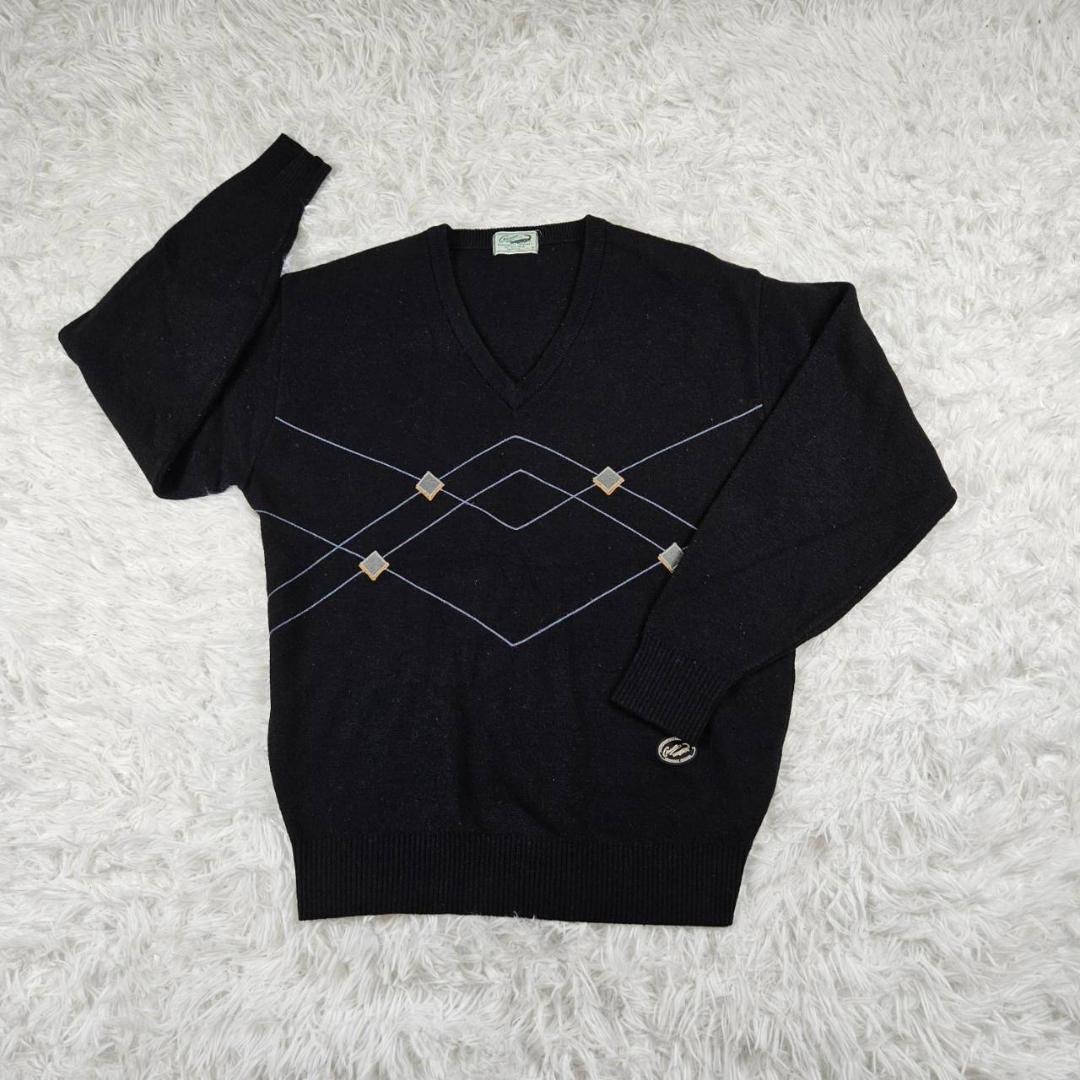CROCODILE クロコダイル Vネック 長袖 ニット ブラック L — image 4