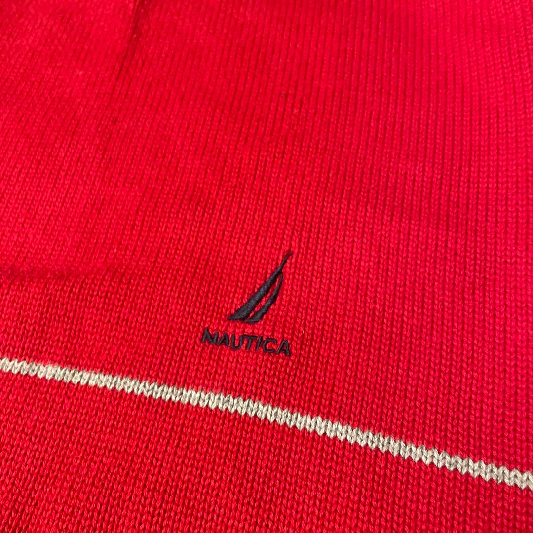 レア 人気 NAUTICA コットンニット セーター レッド ロゴ刺繍 XXL — image 2
