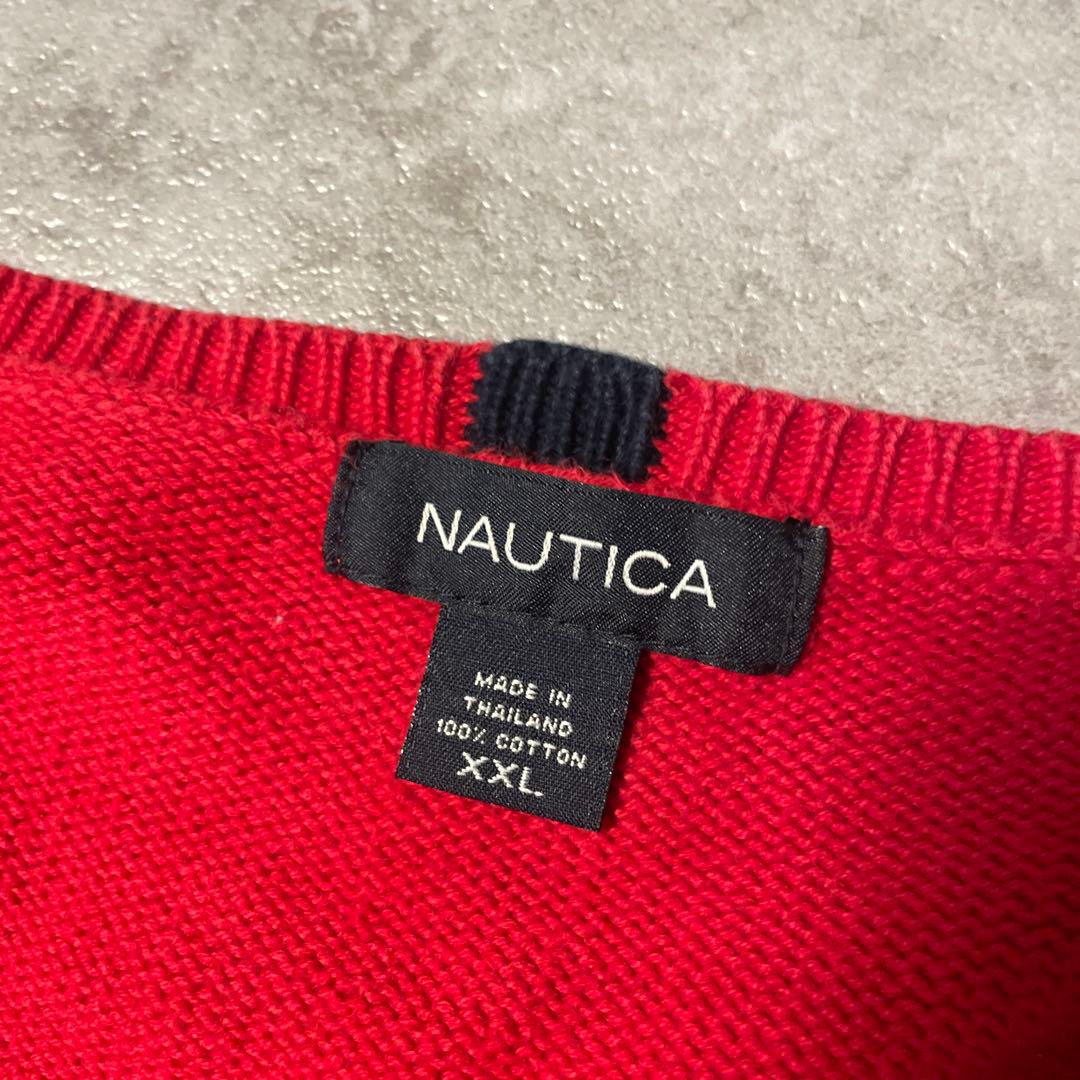 レア 人気 NAUTICA コットンニット セーター レッド ロゴ刺繍 XXL — image 3