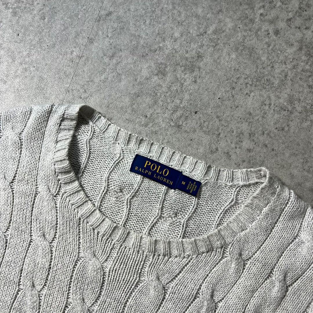 POLO ラルフローレン ケーブルニット M 灰 ポニー — image 4