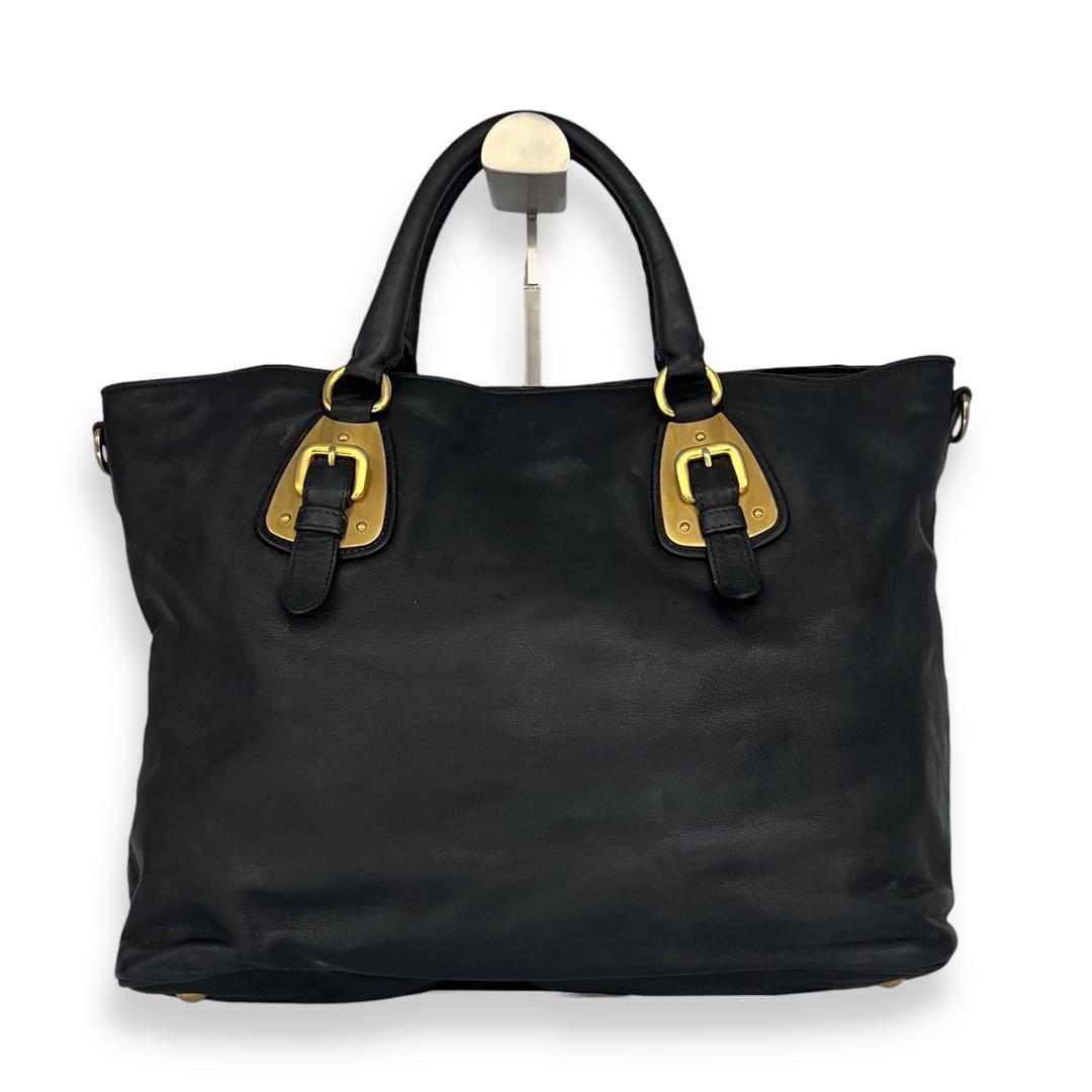 【美品】プラダ　オールレザー　ハンドバッグ　トートバッグ　黒　ブラック　943 — image 2