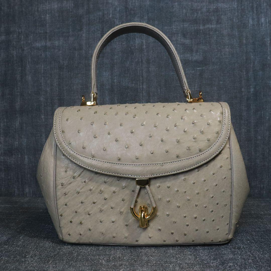 オーストリッチ ゴールド金具 ワンハンドル バッグ グレー OSTRICH — image 3