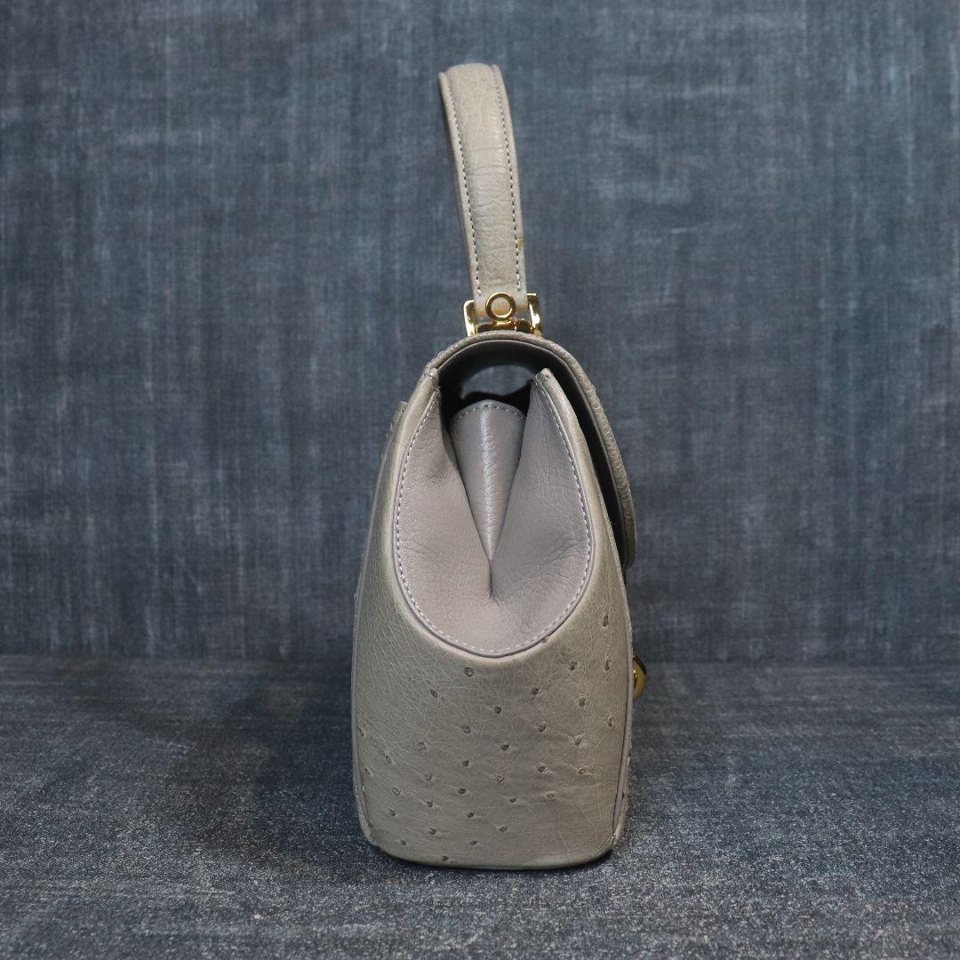 オーストリッチ ゴールド金具 ワンハンドル バッグ グレー OSTRICH — image 5