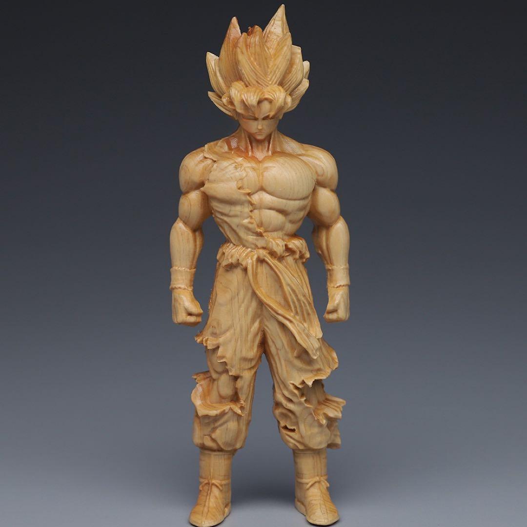 孫悟空 スーパーサイヤ人 フィギュア 木製彫刻 ドラゴンボール 飾り アニメ — image 2
