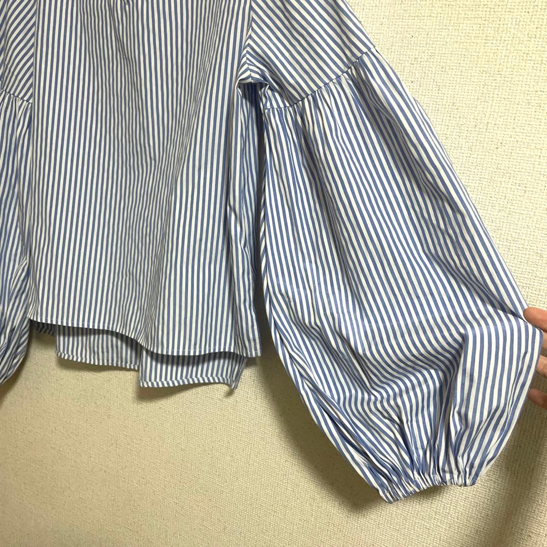 ベルシュカ バルーン袖 ストライプ ブルー ブラウス — image 3