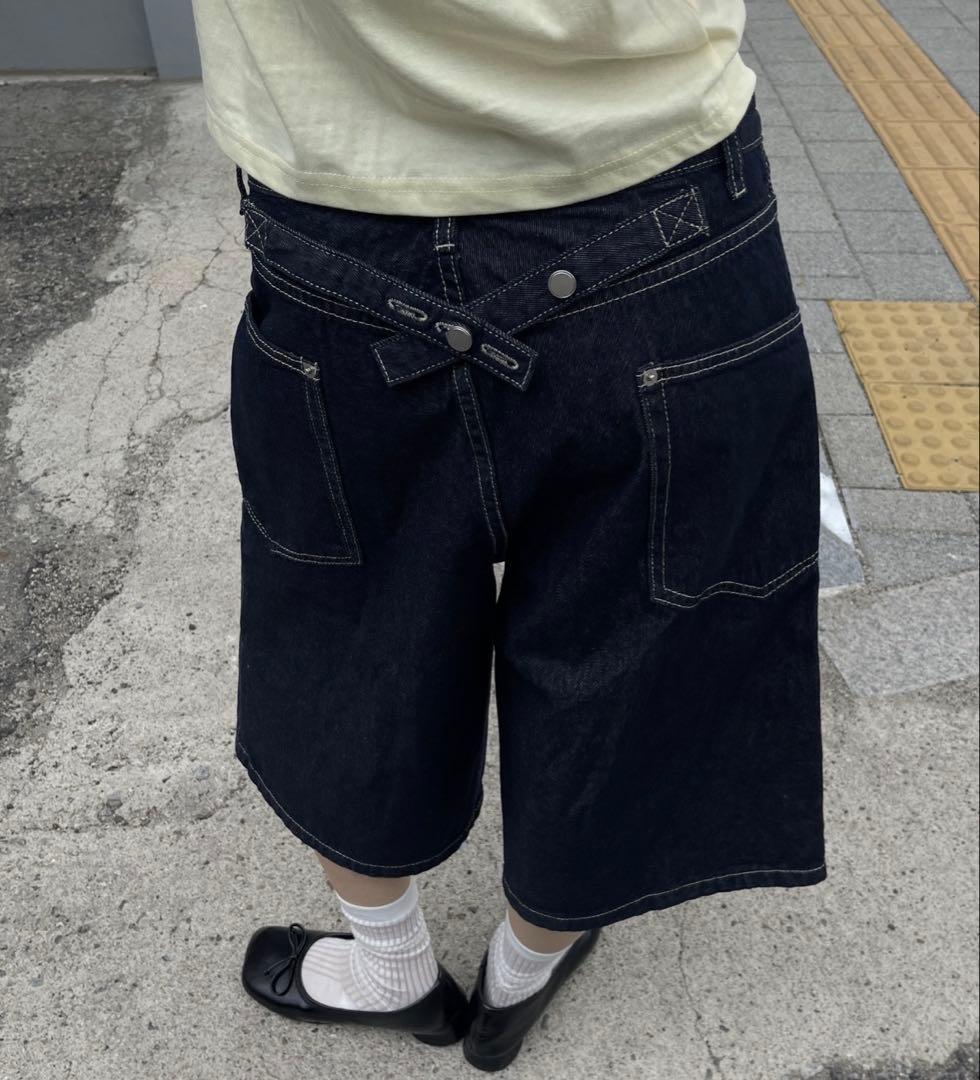 ウェールバルーンウォッシュドユニークサイドポケットバリューダハーフデニムパンツ — image 2