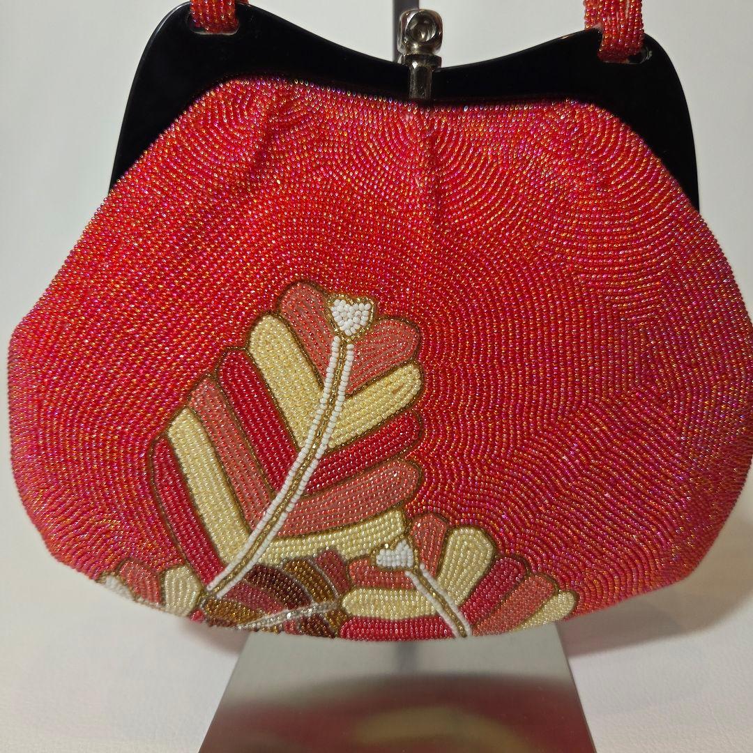 【美品】ビーズバッグ　総ビーズ　ハンドバッグ　がま口　花柄　刺繍⑤ — image 5