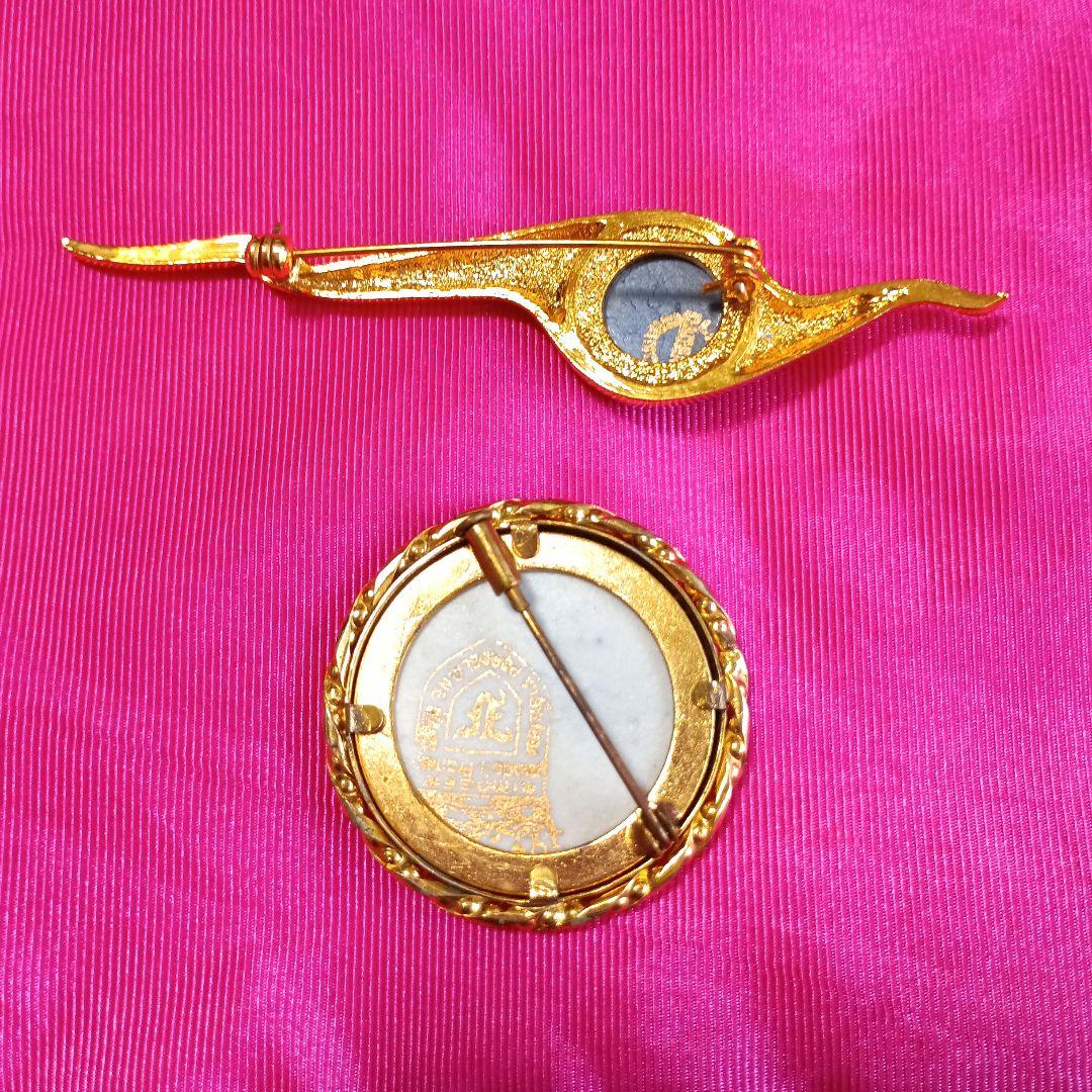 Limoges ブローチ 2点セット ゴールド ネイビー — image 2
