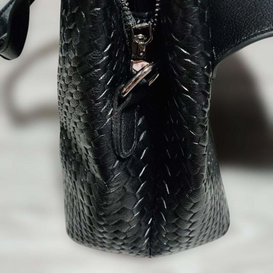 ブラック レザー メッシュ ハンドバッグ — image 5